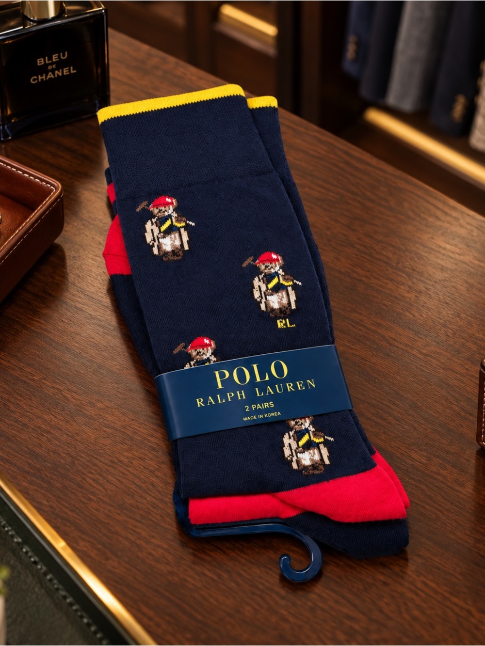 NWT Polo Ralph Lauren Men’s Polo Bear Golf Dress Socks 2 Pair Gift Set Preppy